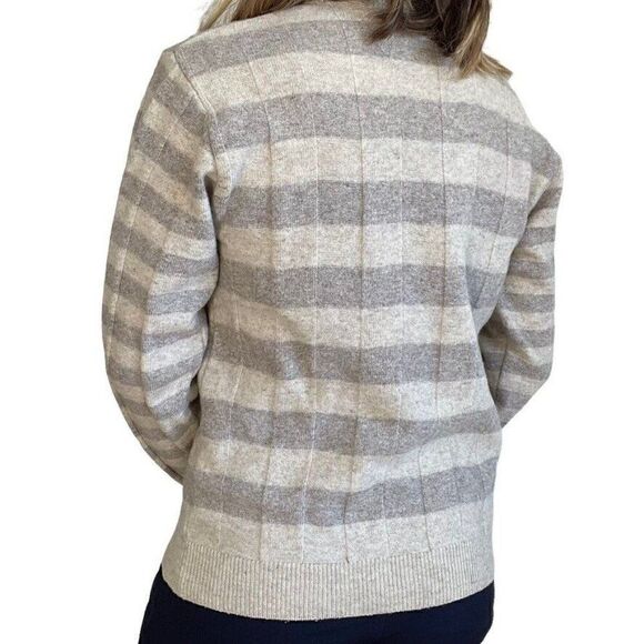 Vintage 80s Womens Brown Cream Striped 100% Lambswool Soft Crewneck Sweater Sz M - Picture 3 of 7